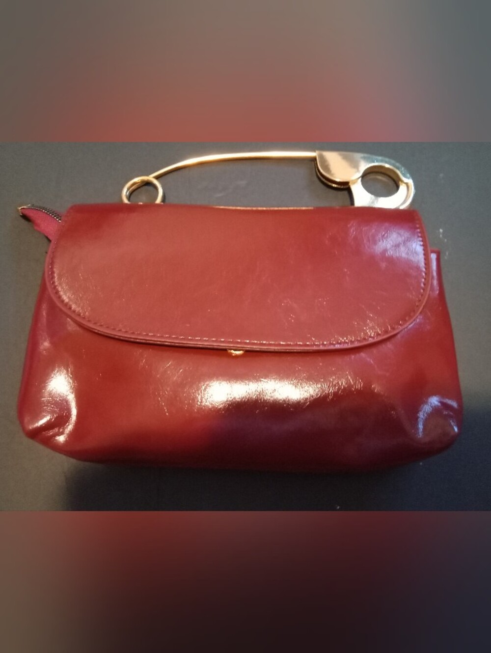 Brown Unique Safety Pin Design Shoulder/Crossbody Bag with Gold Hardware